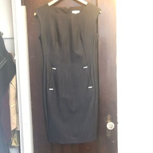 Blue/grey denim like wash work sheath dress.